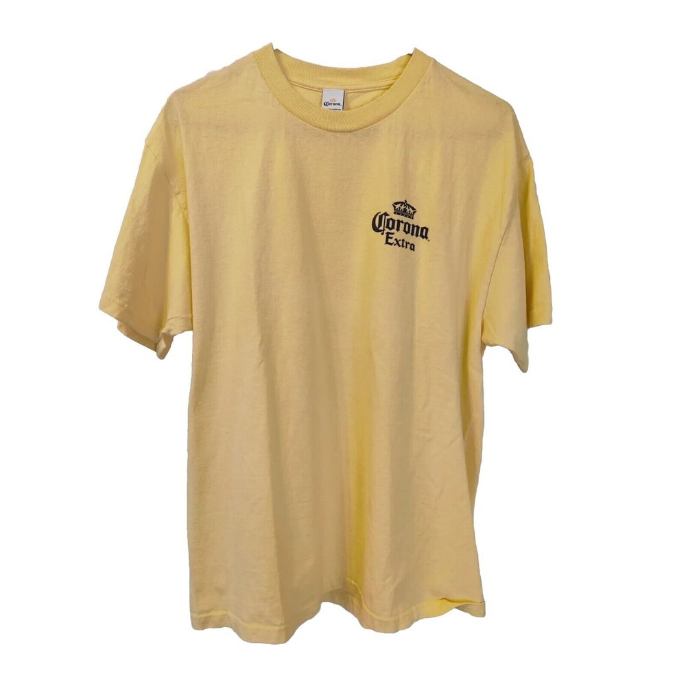 Corona Extra Beach Scene Tee Shirt Yellow, Size Large, Made In Canada.